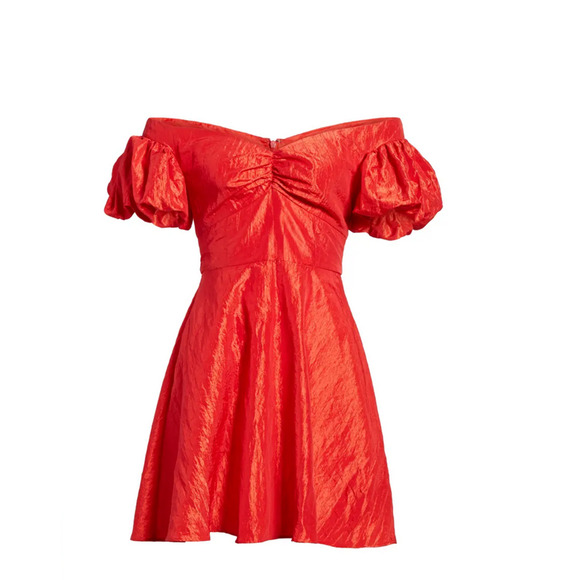 Topshop Taffy Puff Sleeve Off The Shoulder Dress Red Size 4 - Picture 3 of 3